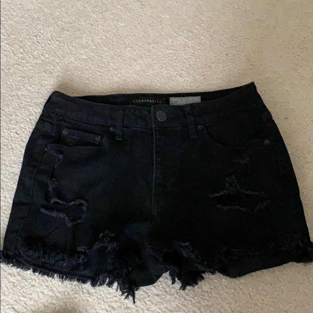 High waisted black jean shorts